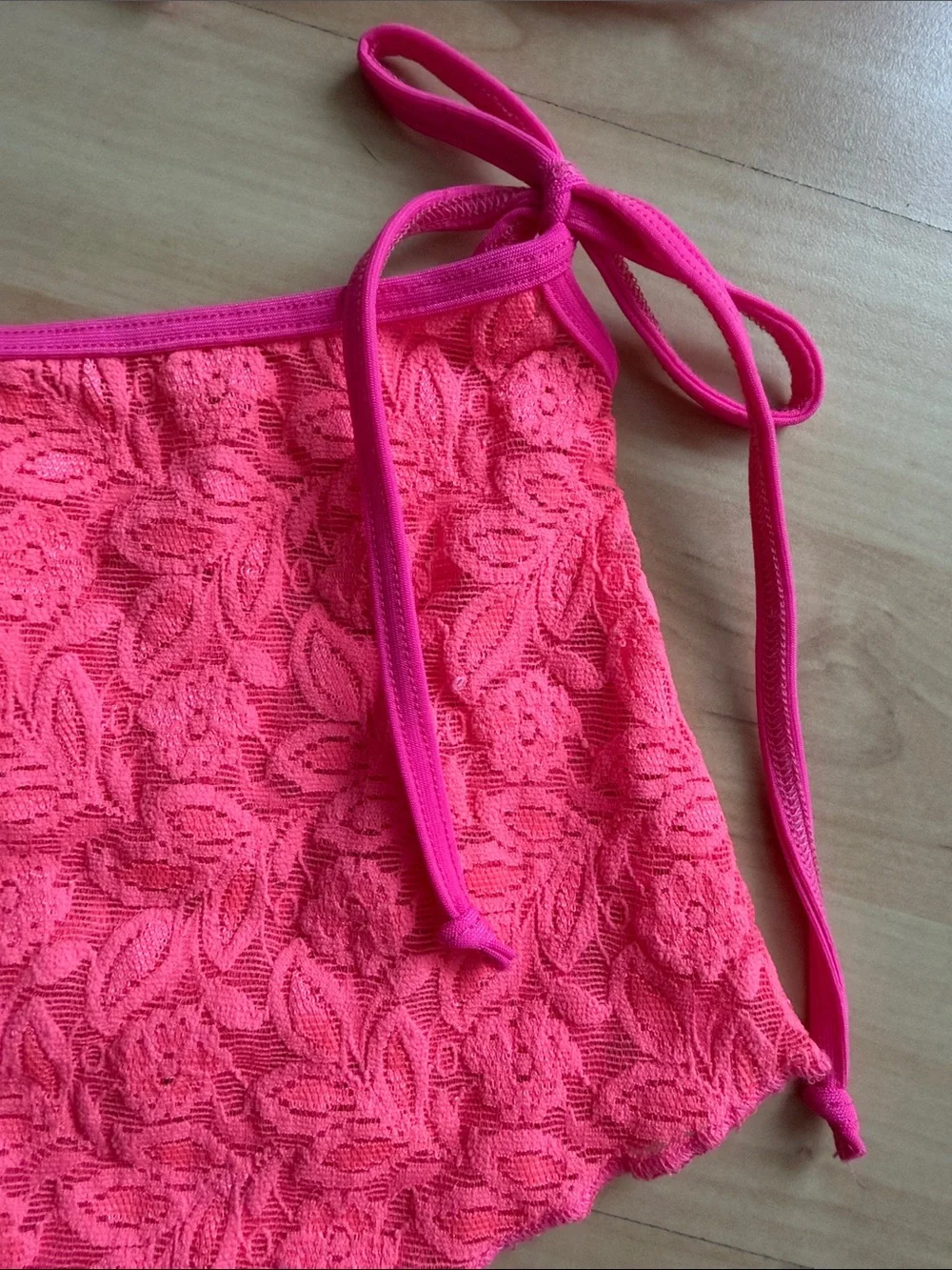 Hot Pink Lace Bikini Top and Asymmetric Skirt Cover-Up Set